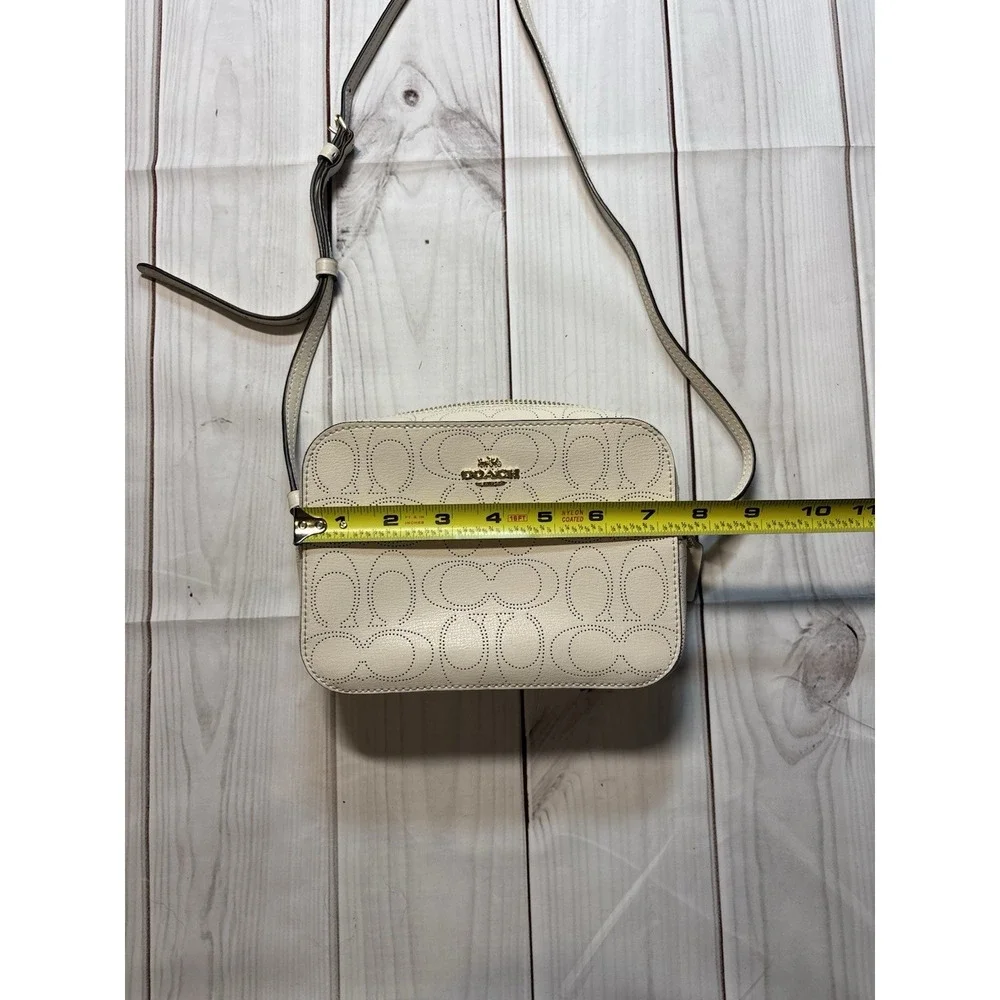 Coach Mini Camera Bag in Signature Perforated Leather White Gold Hardware Wallet